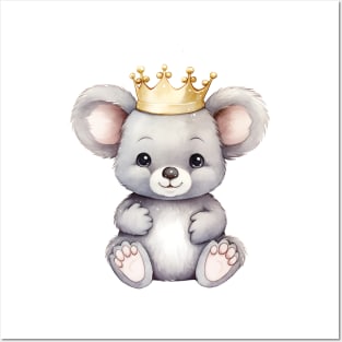 Watercolor Koala Wearing a Crown Posters and Art